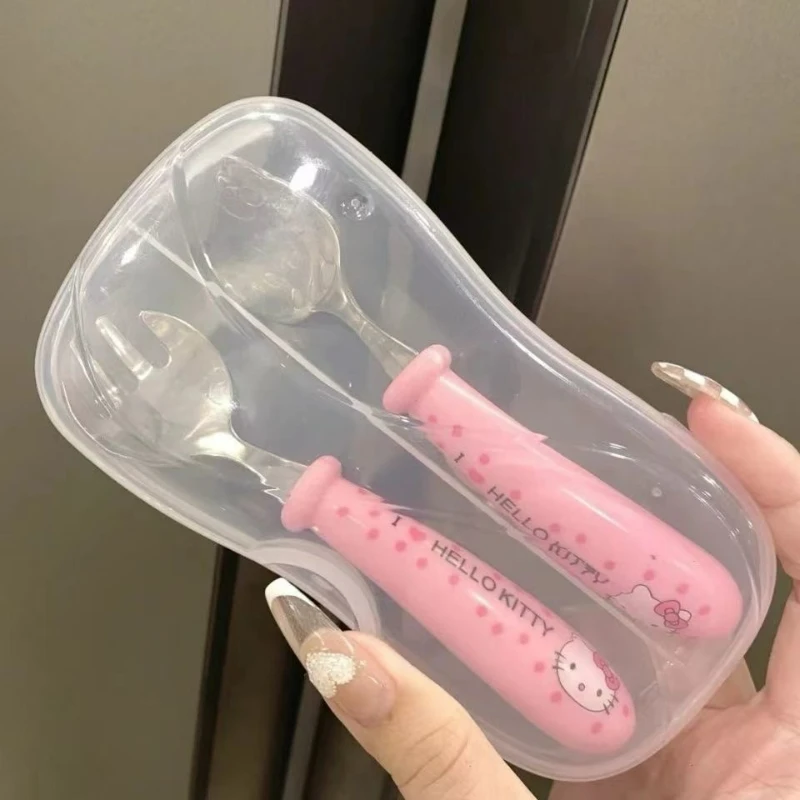 Baguettes mignonnes en acier inoxydable, vaisselle créative oreilles de chat, fourchette d'étudiant, cuillère de dessin animé fourchette avec boîte de rangement