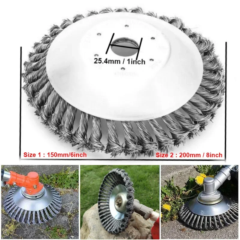 200mm/150mm Steel Wire Brush Cutter Head – Durable Grass Trimmer Weeding Plate for Lawn Mower & Dust Control