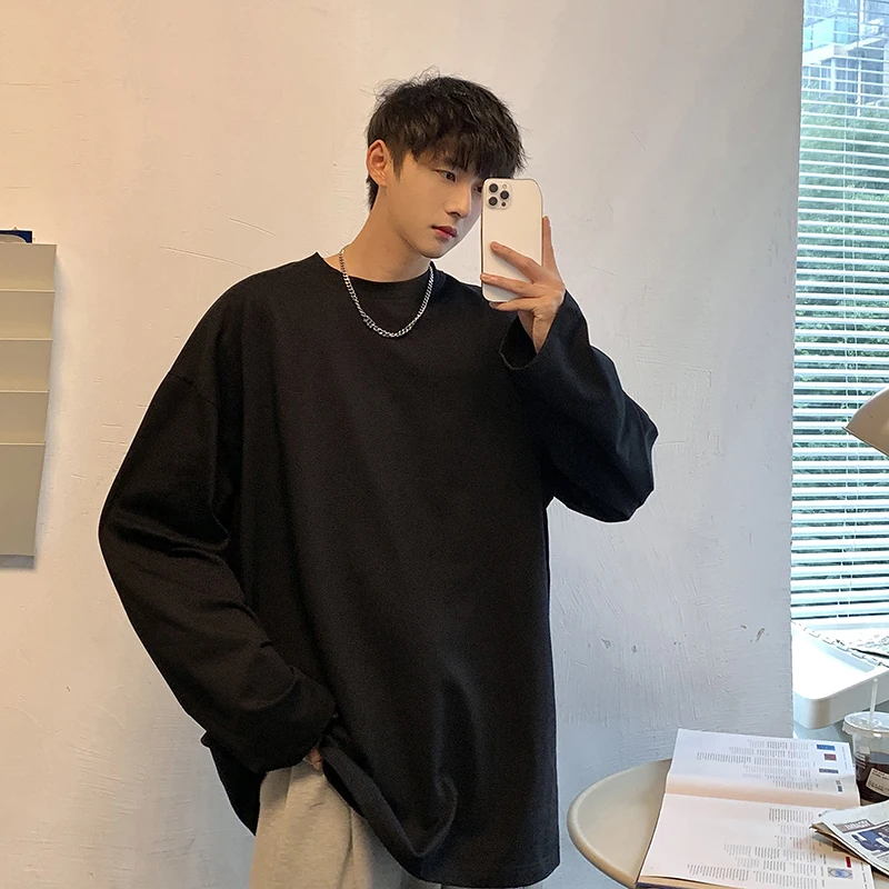 

Heavyweight Pure Black 300g Men's Hoodless Long Sleeve Sweatshirt Oversize Lazy Style Autumn Winter Casual Polyester Cotton B...