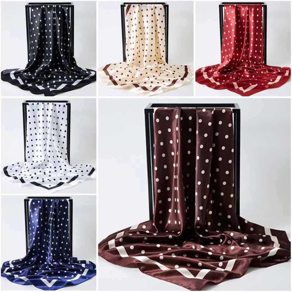 

Подарочный квадратный платок 90x90 см с точечным принтом, многофункциональный, из имитации шелка, атласный, женский, тюрбан, аксессуар для сумки