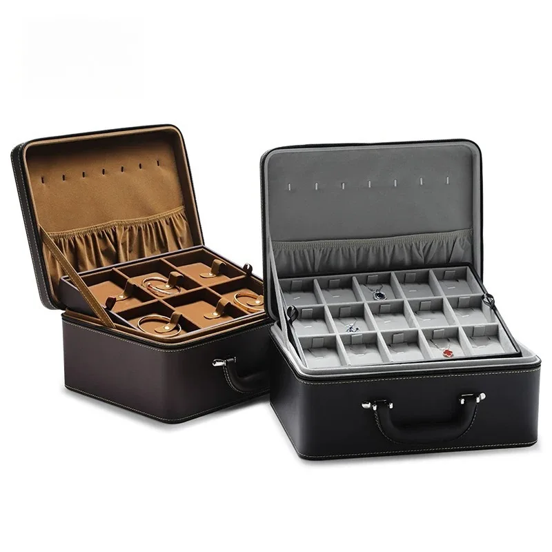 Portable Jewelry Storage Travel Box Luxury Leather Bangle Case Multi-layer Necklace Container Multifunctional Ring Organizer Box