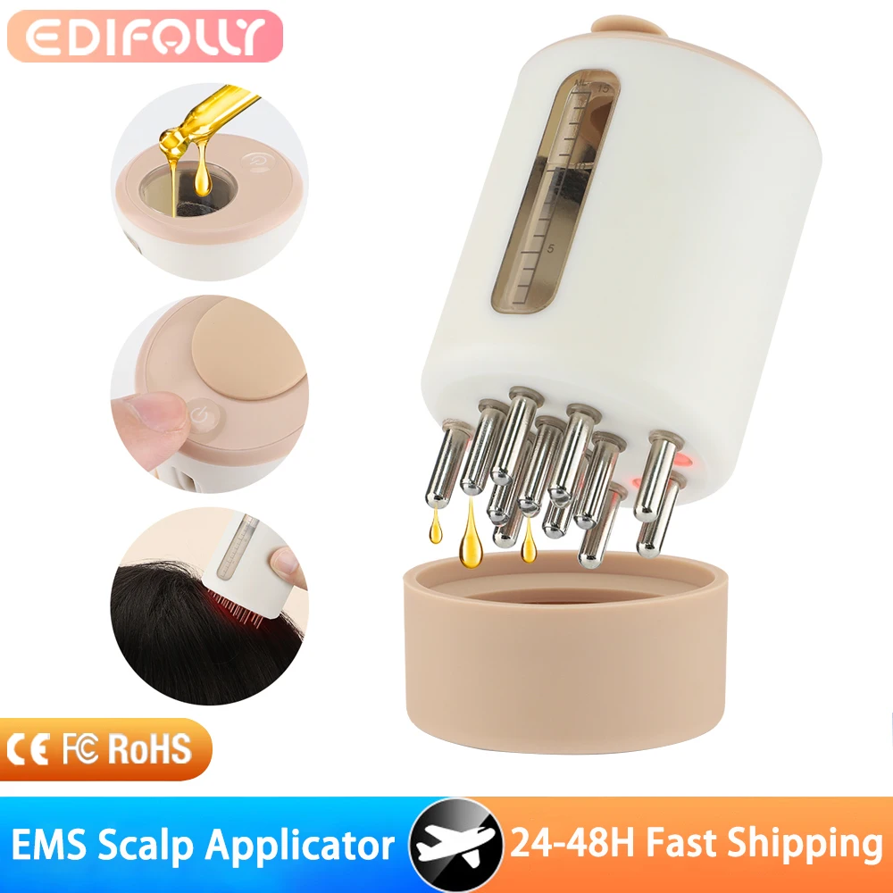 

EMS Microcurrent Scalp Applicator Liquid Comb Massage Comb Essential Oil Liquid Guiding Scalp Massager Red Light Therapy