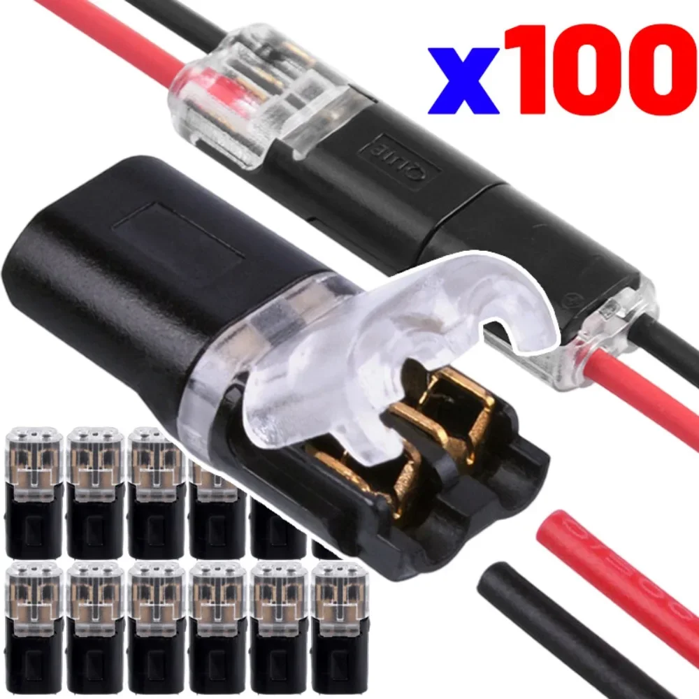 10-100pcs Double-Wire Plug-in Connector with Locking Buckle Pluggable LED Wire Connector 2 Pin 2 Way Universal Compact Wire