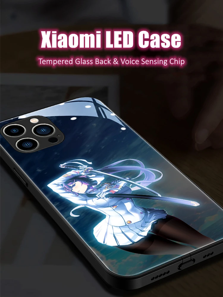 

Sexy Cute Anime LED Light Glowing Luminous Tempered Glass Back Phone Case for Xiaomi 11 12 13 Redmi K40 K50 K60 Pro Lite Ultra