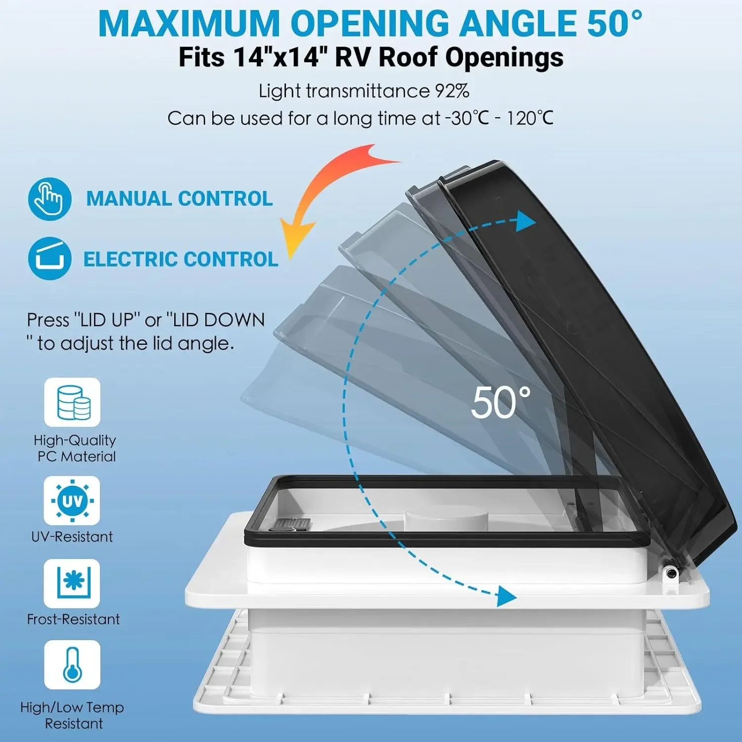 مروحة عادم قابلة للعكس بفتحة تهوية RV مقاس 14 بوصة من Air Max، مروحة سقف لتهوية الهواء RV ذات صوت منخفض للغاية 12 فولت عن بعد مع مستشعر المطر #4