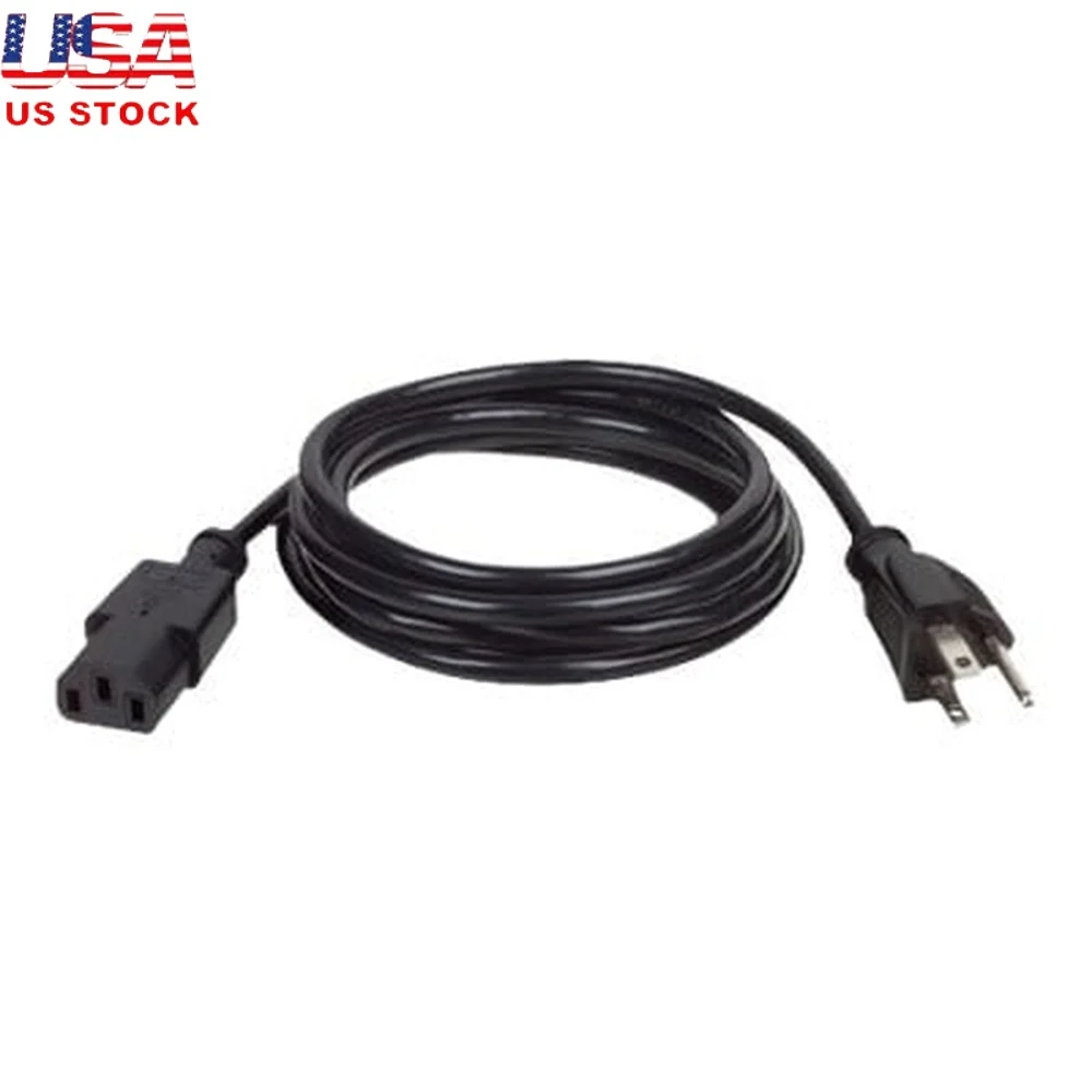 

10ft Universal AC Power Replacement Cord NEMA 5-15P to IEC-320-C13 UL Listed Computer Peripherals 18AWG 10A 125V