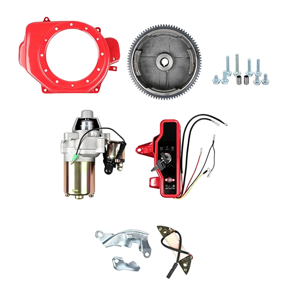 Starter Motor and Charging Coil Kit for 168F 170F For GX160 7.5HP Engines with Flywheel Electric Fan Cover and Switch Box