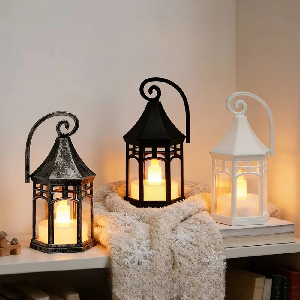 

Retro Night Light Church Hexagonal Arc-shaped Wind Lamp LED Electronic Portable Candle Lamp Decorative Lamp Halloween Crafts