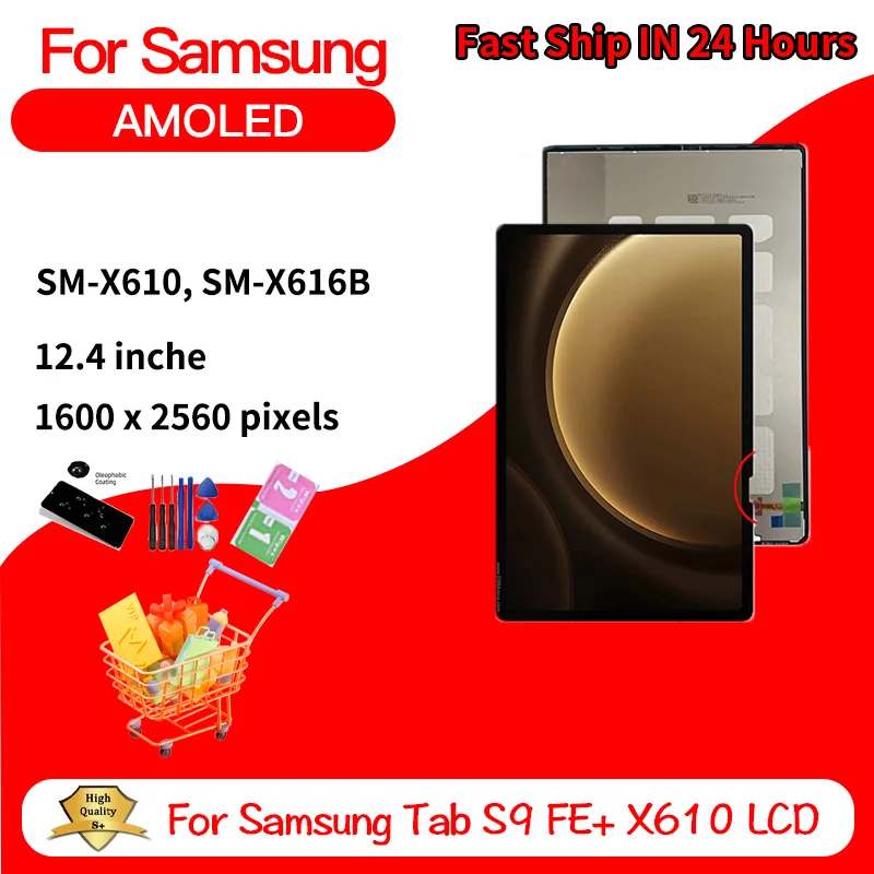 

12.4"New For Samsung Tab S9 FE+ Plus X610 X616 LCD Display Touch Screen Digitizer Assembly SM-X610 SM-X616B Display
