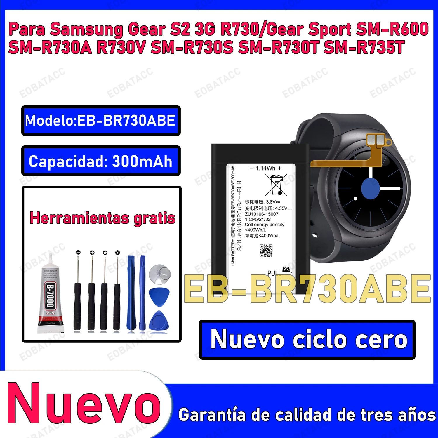 

100% New Zero Cycle EB-BR730ABE Battery For Samsung Gear S2 3G/R730/GEAR SPORT/SM-R600/SM-R730A Smart Watch Bateria +Free Tools