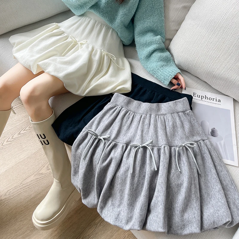 Sweet Bow Mini Skirt Women Summer Preppy Kawaii Casual Korean Bud Skirts High Waist Baggy A Line Cute Student Fashion Skirt New