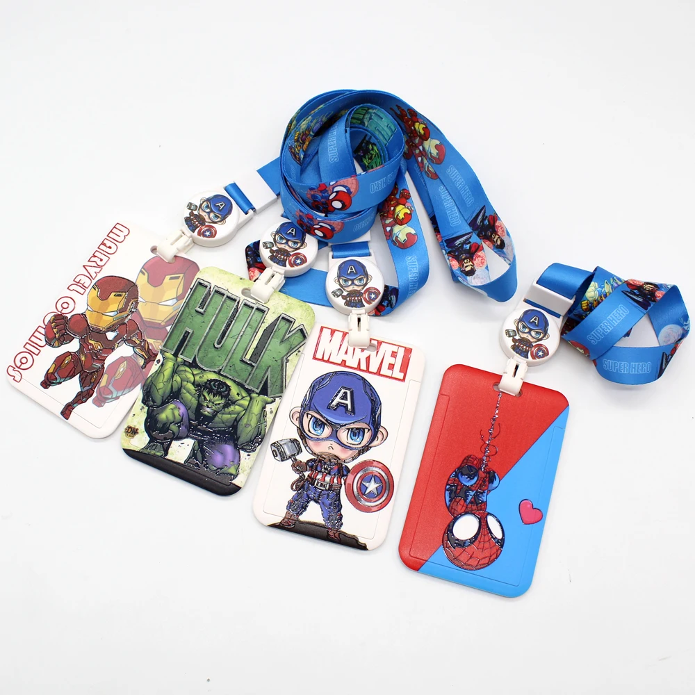 Marvel Superhero Badge Reel การ์ดนักเรียน Boy คอ Lanyard รถบัสผู้ถือบัตร SpiderMan Iron Man ID Work Card Case