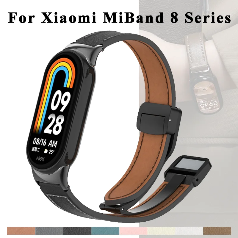 Leather Strap For Xiaomi Mi Band 8 Replacement Belt Magnetic Buckle Wristband Bracelet for xiaomi miband 8 mi band8 Correa Strap