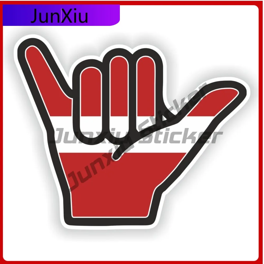 

Latvia Flag Shaka Hand Hang Loose Vinyl Decals Graphic Adventure Motorcycle Stickers Fake Taxi Camper Laptop Decal Funny Sticker