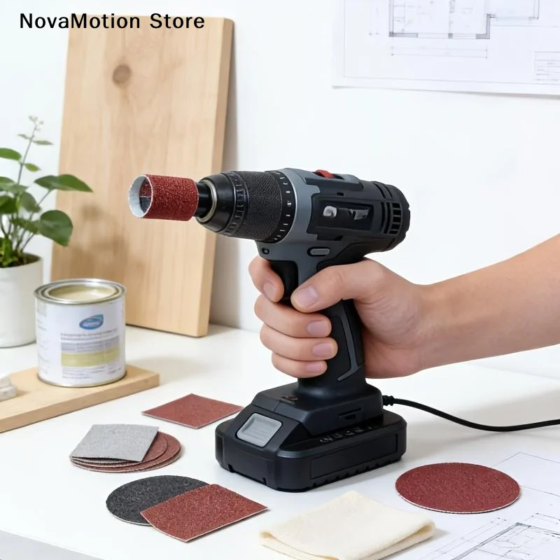 [NM]3Pc Screwdriver Grinding Head Drill Sanding Attachment With Wear Resistant Abrasive Pad For Woodworking Metal Grinding DIY