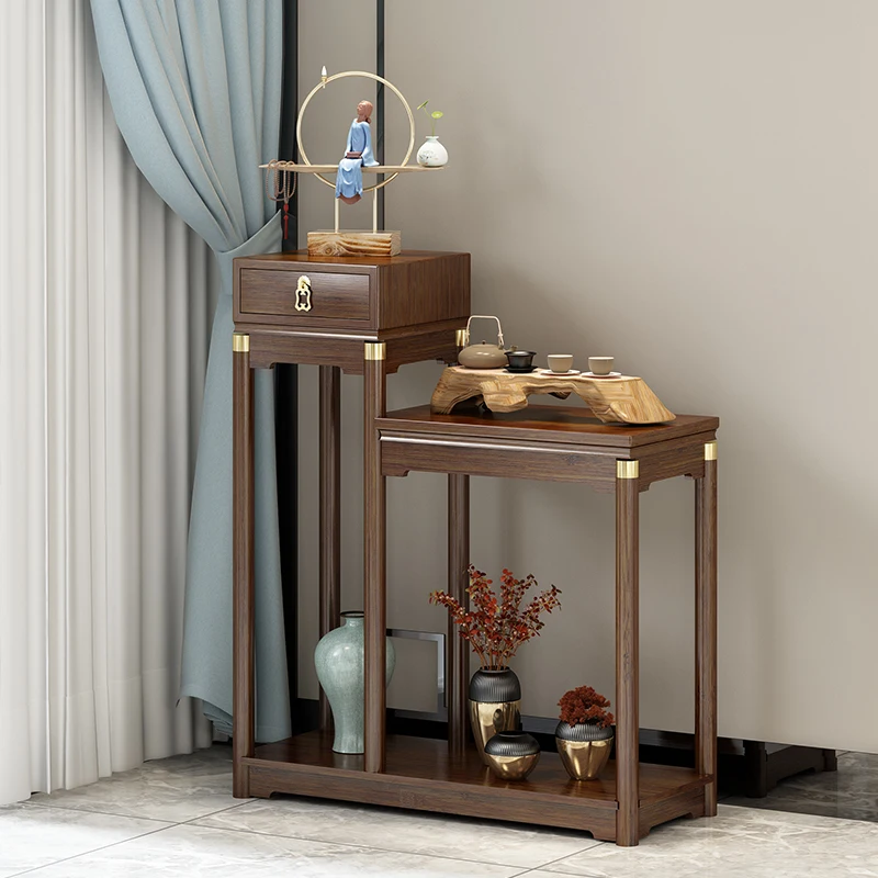 Rak bunga Cina Rak balkon Rak kayu solid Rak pot Ruang tamu sederhana dari lantai hingga langit-langit