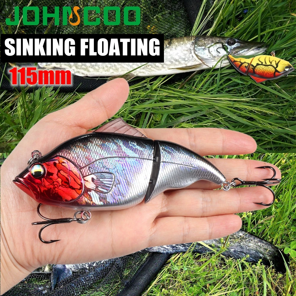 Leurre de pêche articulé Johncoo, 2 sections, 115 mm, leurre dur coulant/flottant pour la pêche au prédateur.