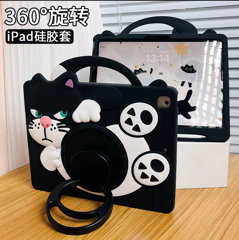 

For IPad Air Mini 2-6 7/9 8 7th 10.2-10.5/10th Gen 10.9/A16 2025 Pro 11/9.7 Child 3D Lucifer Cat Tablet pen slot Protective case