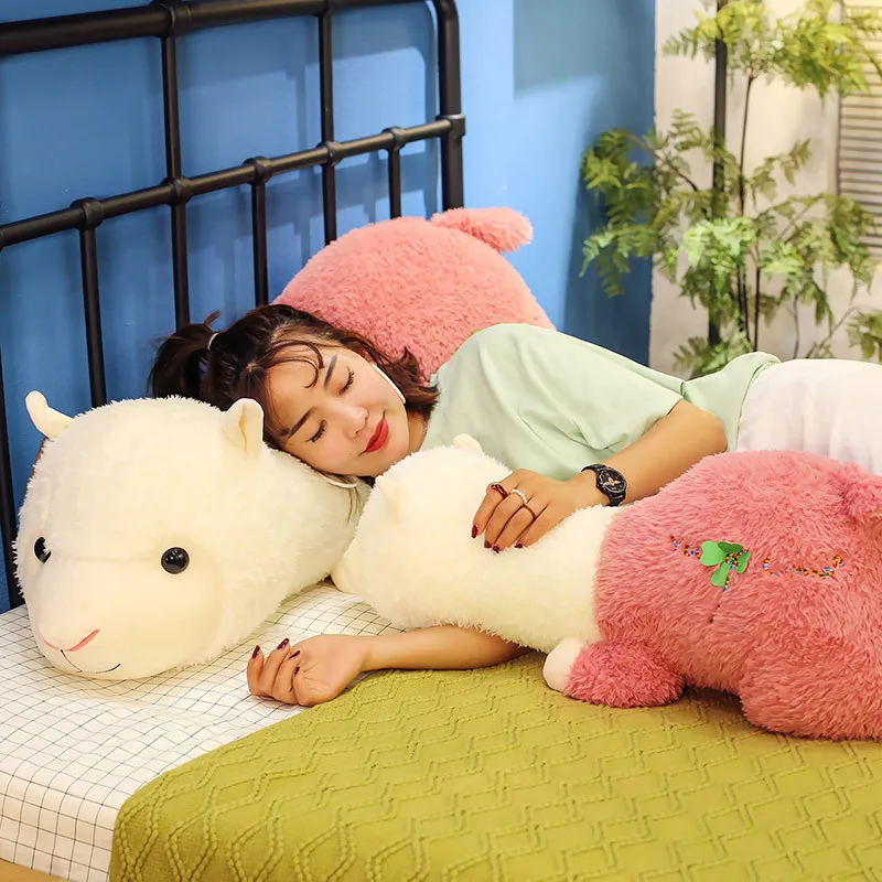 55-75cm Lovely Lying Alpaca Plush Toy Japanese Alpaca Soft Stuffed Cute Sheep Animal Dolls Sleep Pillow Home Bed Decor Gift