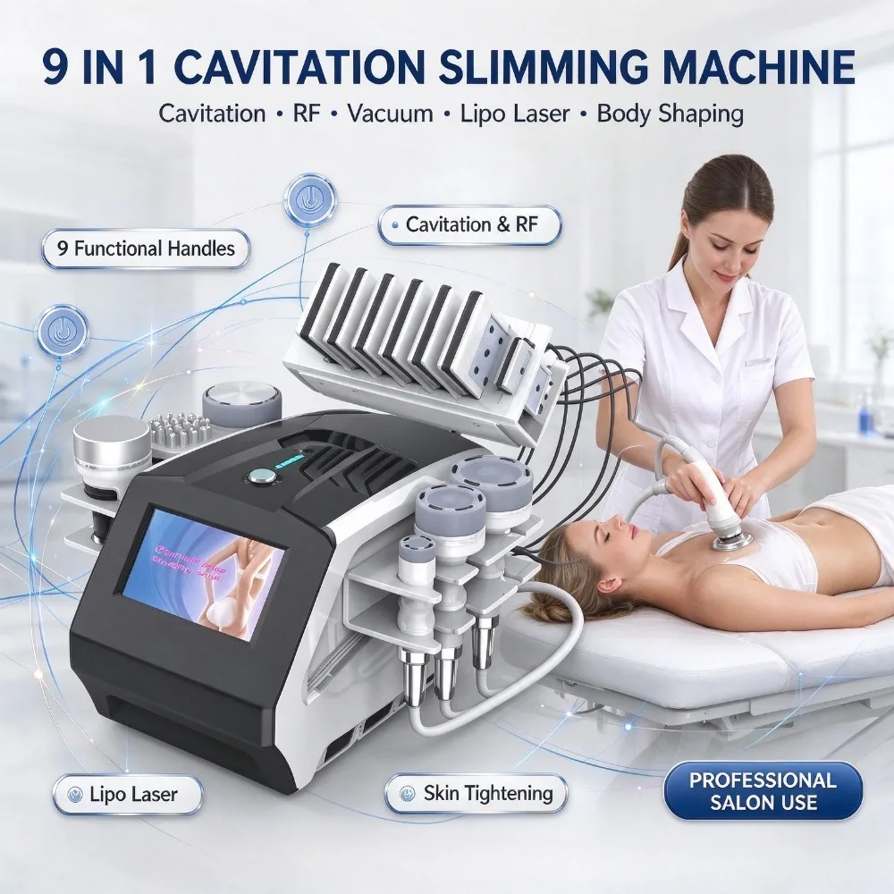 9 In 1 Cavitation Slimming Machine Lipo Laser RF Vacuum Anti-Cellulite Body Shaping Device