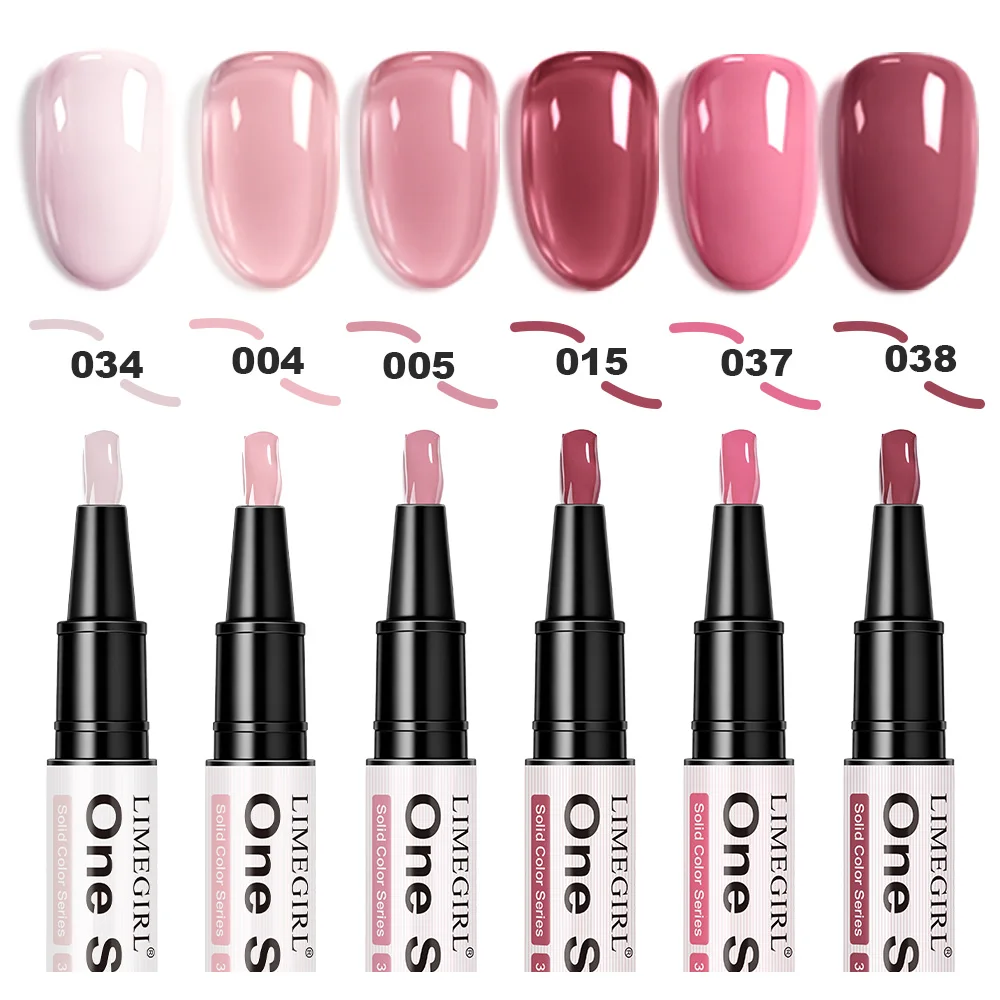 LIMEGIRL 6-Farben Gel-Nagellack-Stift-Set Pink-Serie 3-in-1 Gel-Nagellack Schnelltrocknend Langanhaltend Graffiti-Malerei Nagellack