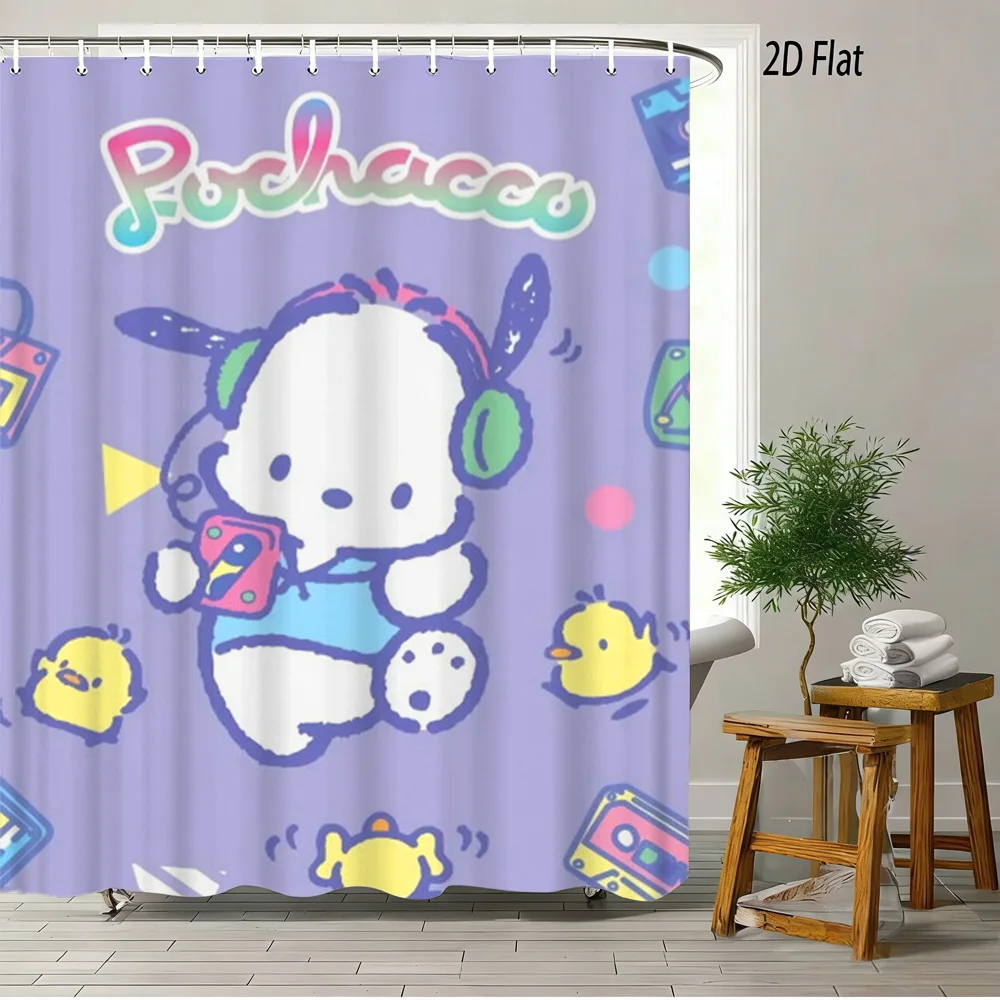 Cute Cartoon Pochacco Print Shower Curtain Waterproof Polyester Fabric Bath Curtain With 12 Hooks Easy To Install For Bathroom D view 3