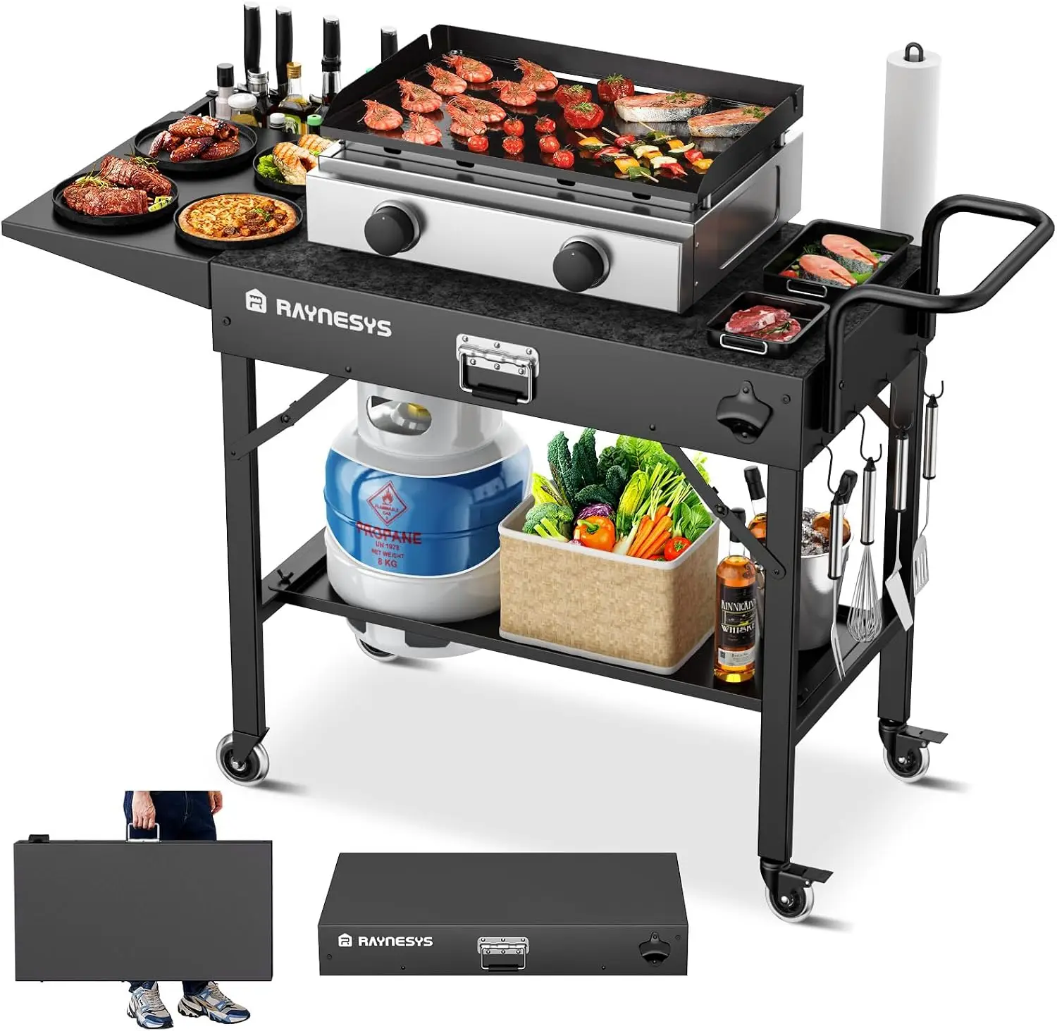 440lbs Outdoor Folding Grill Cart, Blackstone Griddle Stand | Griddle Table Stand for Onni, Food Prep Table with Wheels