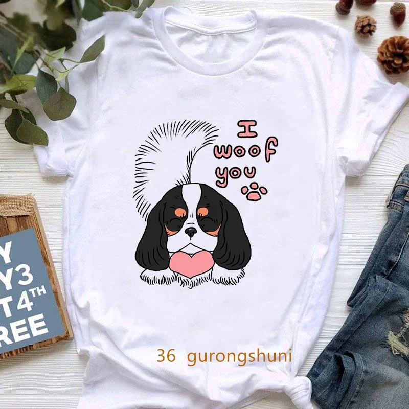 Mother Of Cavalier Graphic Print T-Shirt Women Funny King Charles Spaniel Tshirt Femme Dog Lover Kawaii Clothes Harajuku Shirt