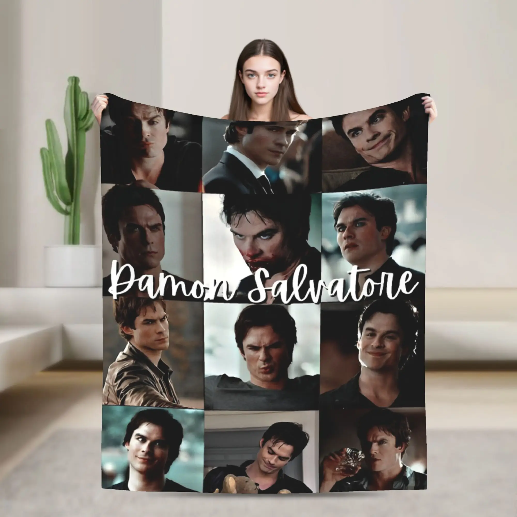 The Vampire Diaries Damon salvatore Blanket  Picnic Flannel Throw Blanket For Couch Chair Super Soft Custom Quality Bedspread