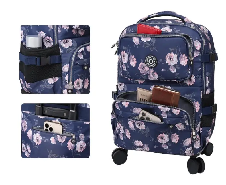 Women Travel Trolley Suitcase Women Wheeled Backpack Spinner Rolling Luggage Suitcase For Woman School Rolling Backpack  Bag