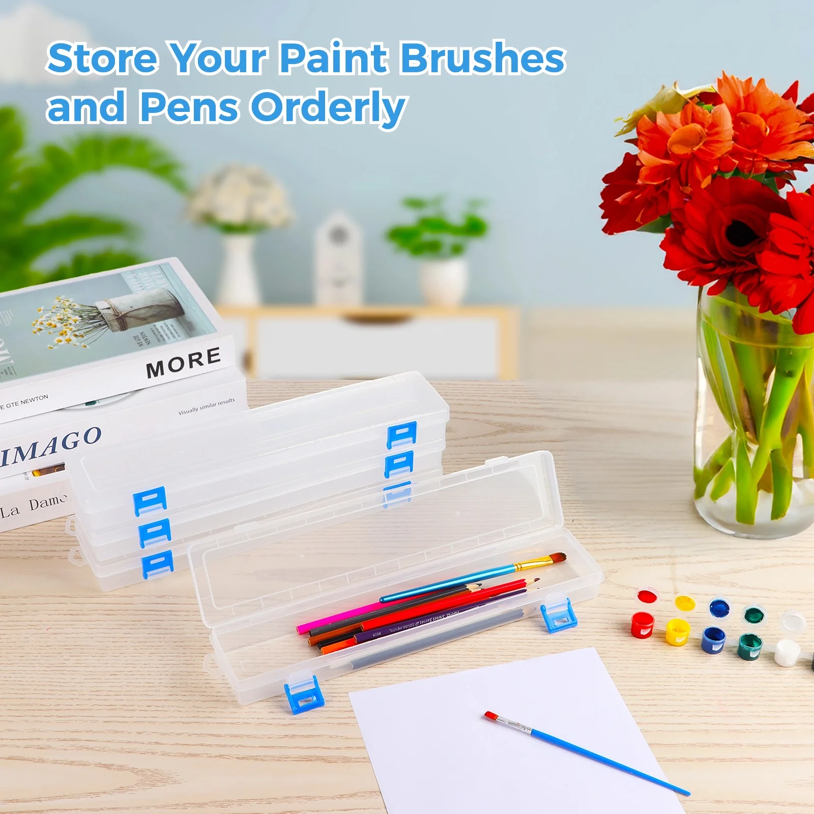 12PCS Paint Brush Holders Translucent Paint Brush Case Organizers Drawing Tools Storage Box Paint Brush Cases Pencil Containers