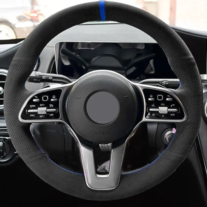 Car Steering Wheel Cover For Mercedes Benz A C E S G Class W177 W205 W213 W222 W463 2018 2019 Perforated Suede Leather Trim