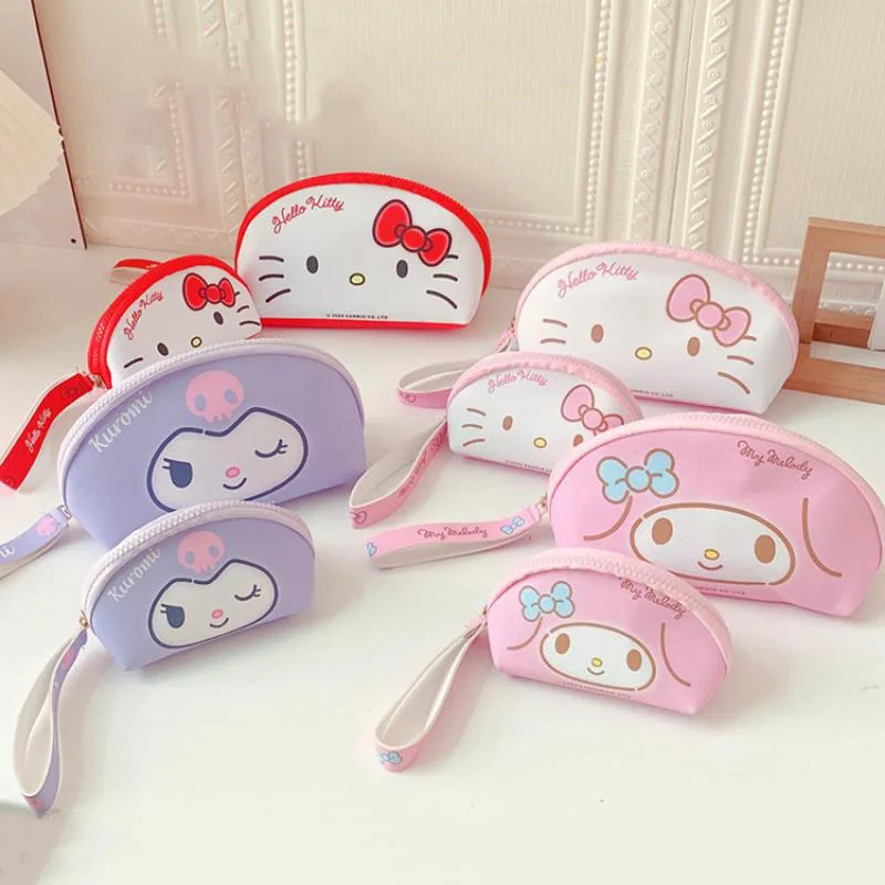 

Sanrio New 2-Piece Handbag Set Kawaii Kuromi Cinnamoroll Multifunctional Storage Bag Pu Semi Circular 3D Cosmetic Bag Wallet