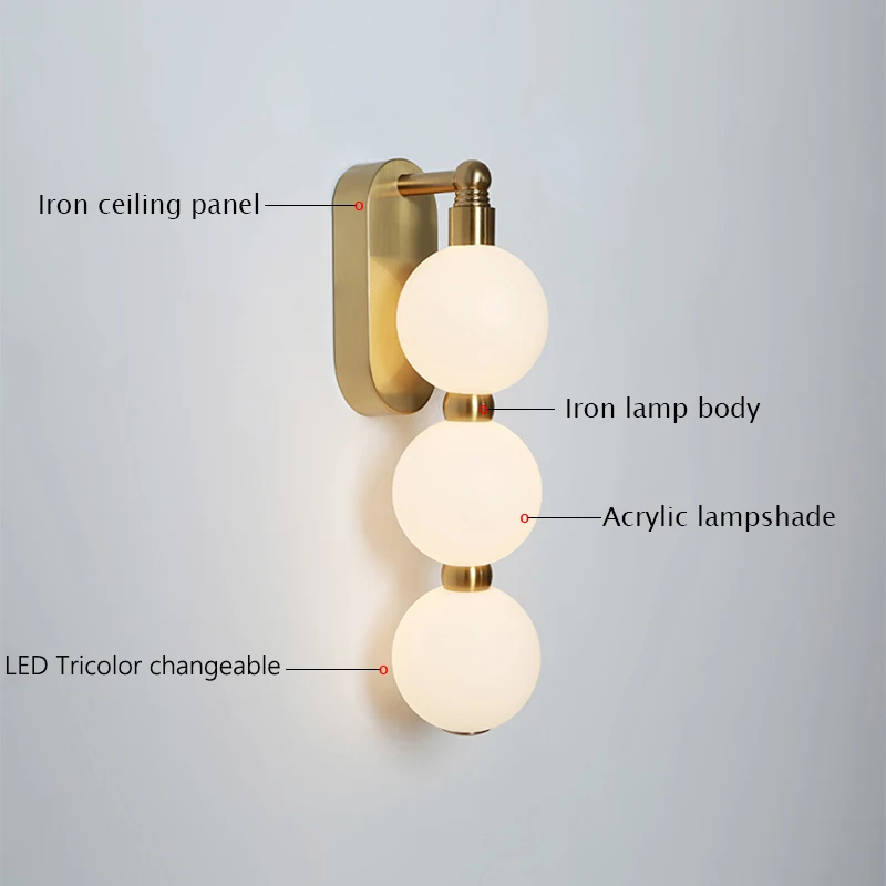 Imagem -04 - Acrílico Bola Luminárias de Parede Changeable Gold Metal Iluminação Luminárias Modernas Salão Interior Quarto Escadas Corredor Branco