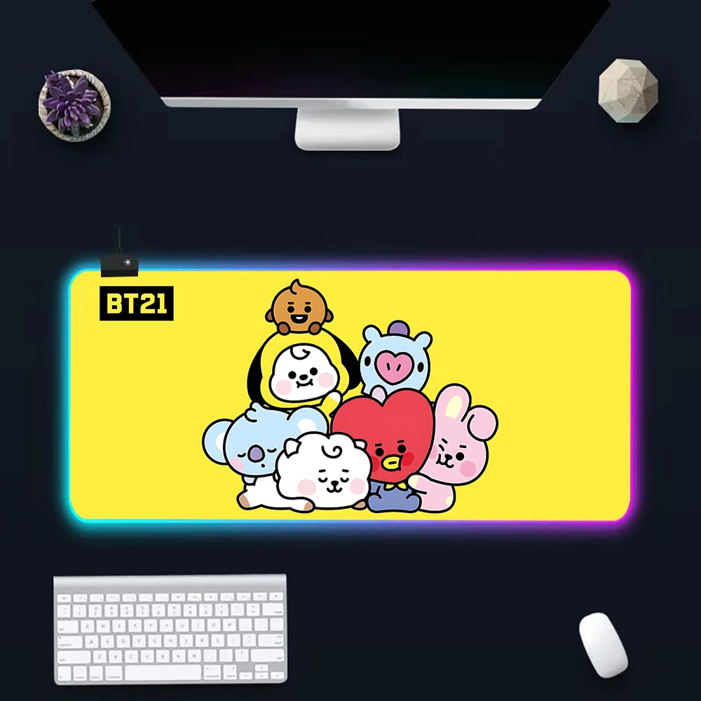 

Cartoon Cute-BT21 RGB Pc Gamer Keyboard Mouse Pad Mousepad LED Glowing Mouse Mats Rubber Gaming Computer Mausepad