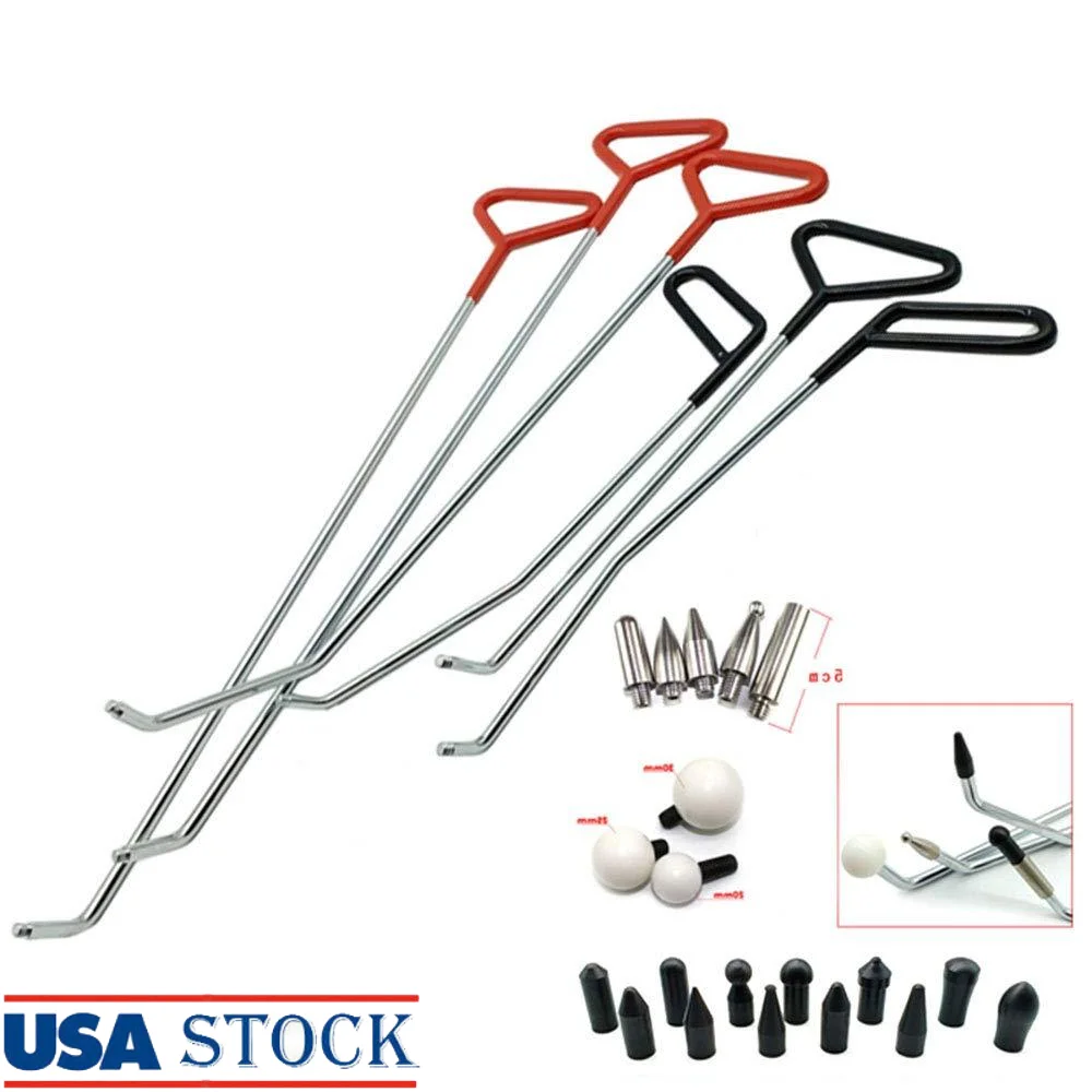 Paintless Dent Repair Kit Stainless Steel Rods Auto Body Tool Set 20 Awl Heads Ergonomic Handle Car Dent Removal Highly Durable