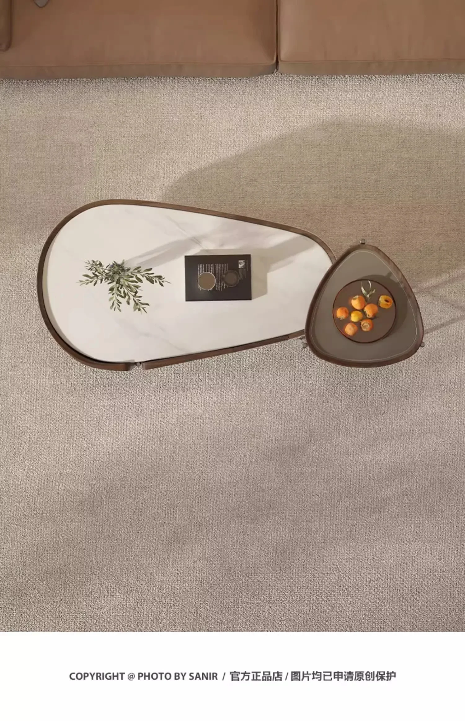 Italian Minimalist Living Room Home Coffee Table Modern Light Luxury Tea Side Table Combination Stone Plate Microlite Tea Table