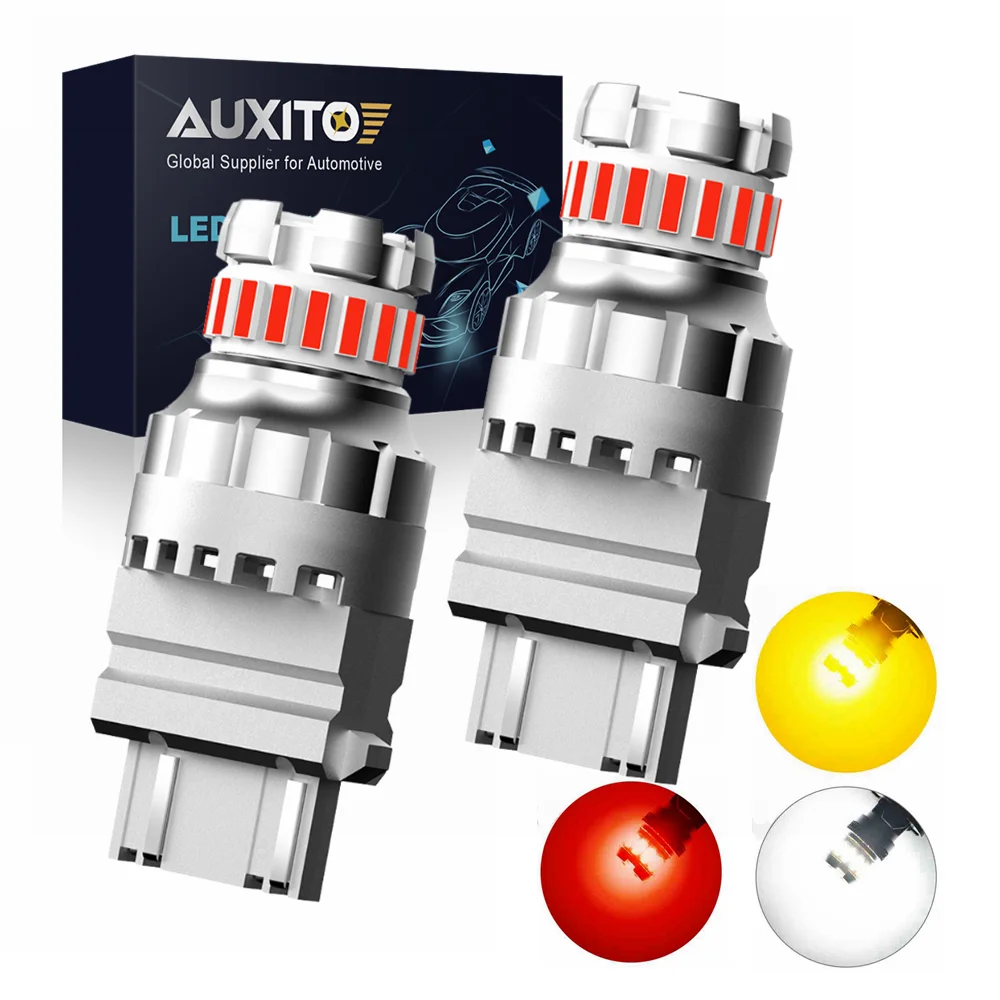 AUXITO T25 3156 3157 LED Light Bulb 3057 P27/7W LED Canbus Signal Lamp DC 12V White Amber Red Car Parking Rear Brake Lights DRL