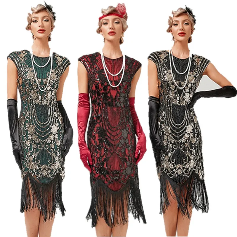 Retro Sequin Tassel Dress Sleeveless Evening Gown Party  Dress Bright Sparkling Polyester Material Spring 2023 Collection