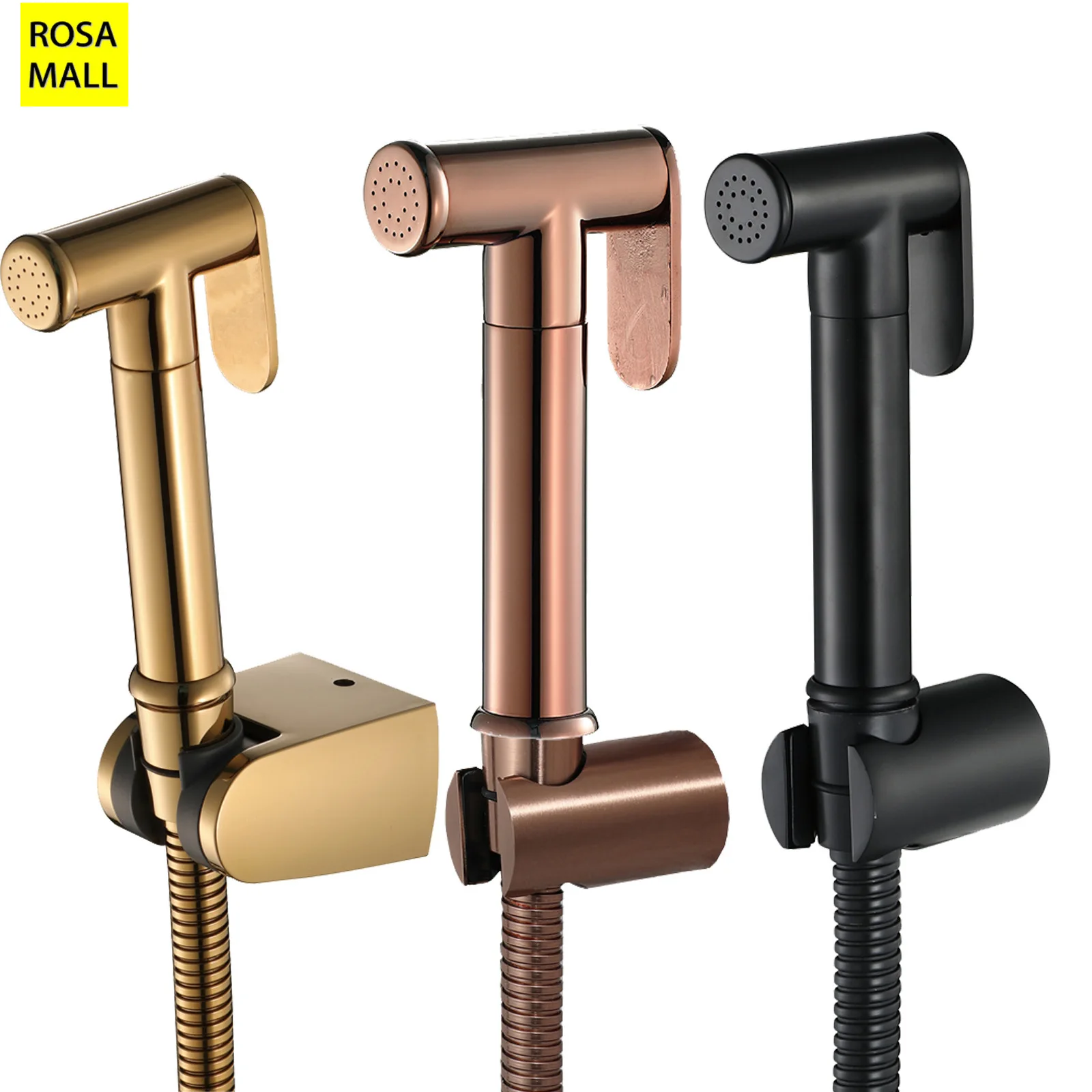 Rosa Mall Juego de pulverizador de bidé de cobre en oro rosa, de agua fría, para higiene femenina y limpieza de inodoros