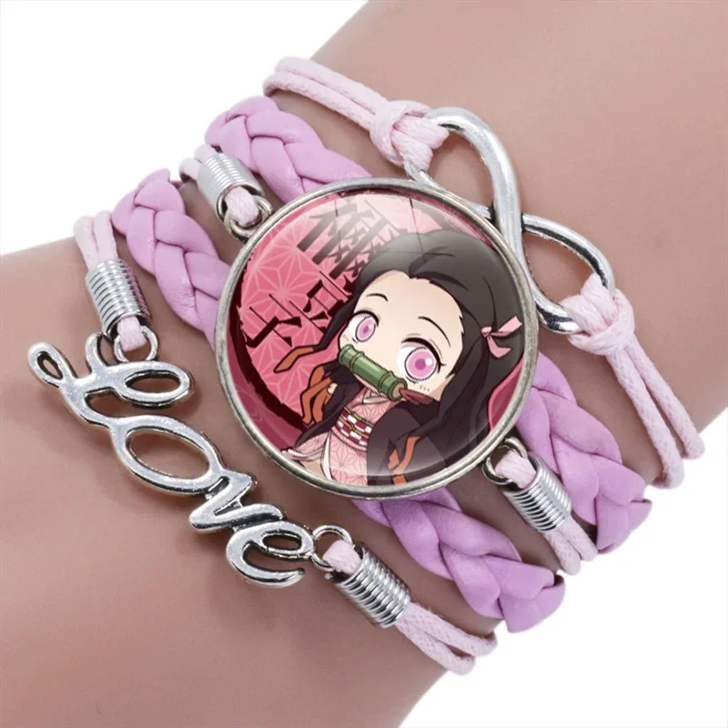 Anime Demon Slayer Braided Bracelet Cosplay Prop Kamado Tanjirou Nezuko Figure Couple Bracelets Jewels Gifts for Kids Boys Girls