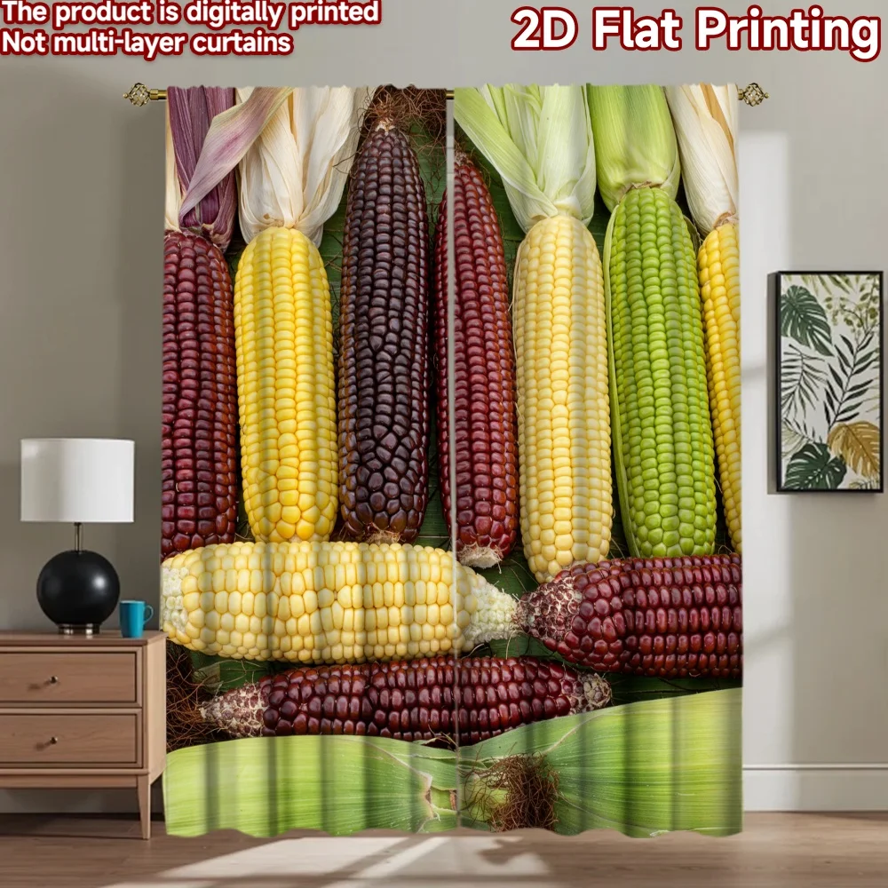 2D flat 2pcs Curtain Country Style Colorful Corn Cobs Digitally printed polyester Party & Holiday Decor Use for Yard & Garden