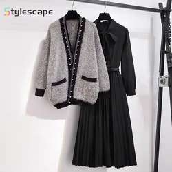 Large Size 2024 Autumn and Winter New Fashion High-end Sweater, Cardigan Jacket, Dress, Small Fragrance Style Set