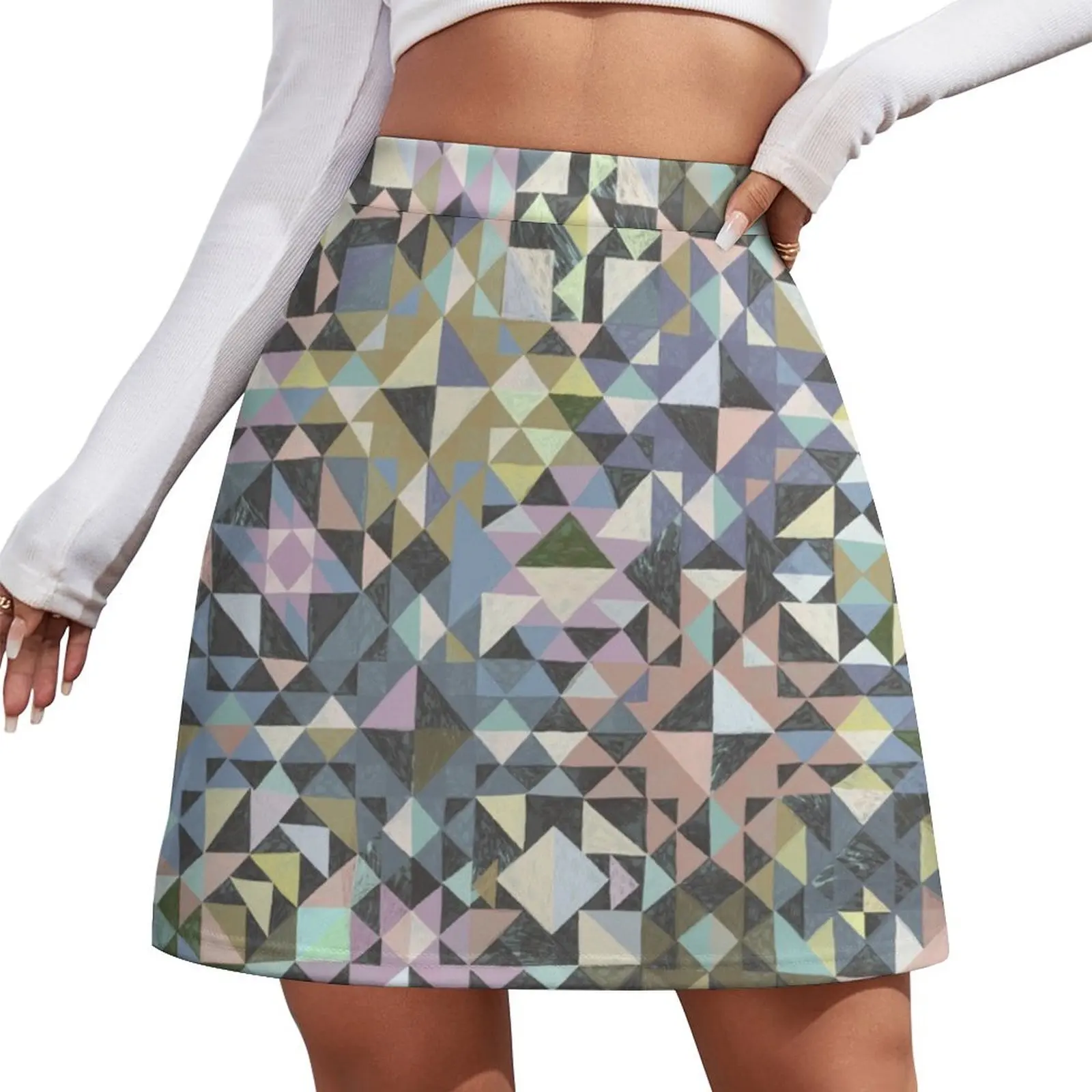 gem facets abstract checker diamonds hand drawn geometric shapes mirage texture Mini Skirt Women's clothing clothes