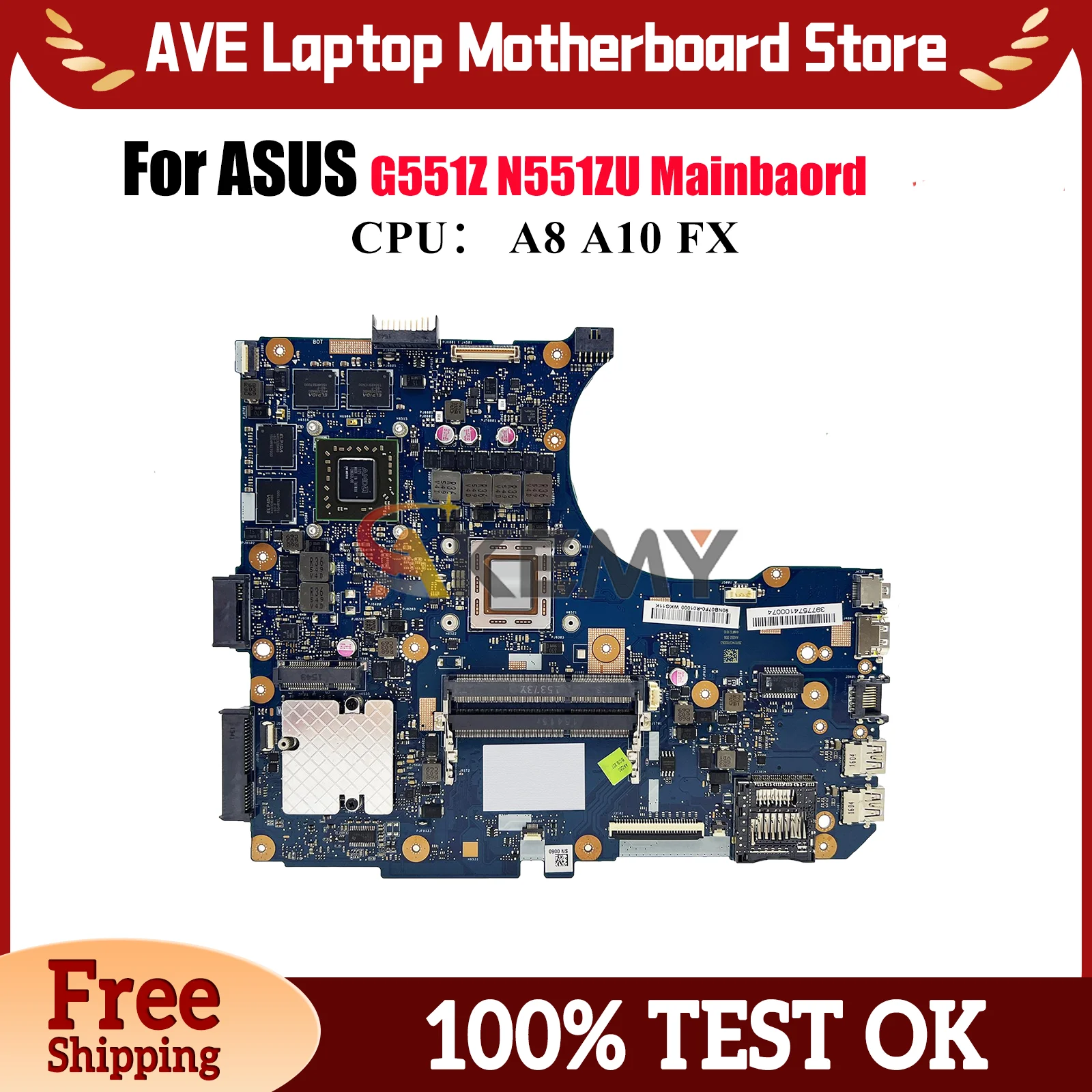 

N551ZU Laptop Motherboard For ASUS ROG N551ZU N551Z G551Z Notebook Mainboard With A8 A10 FX CPU 100% tests OK fast shipping stk