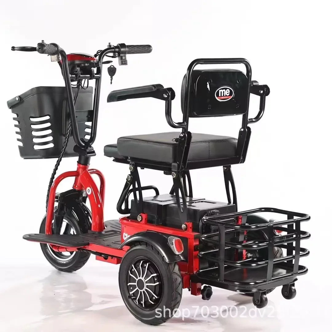Unisex Foldable Electric Tricycle 500W Mobility Scooter Parent-Child Bike Walking Grocery Cart for Elderly