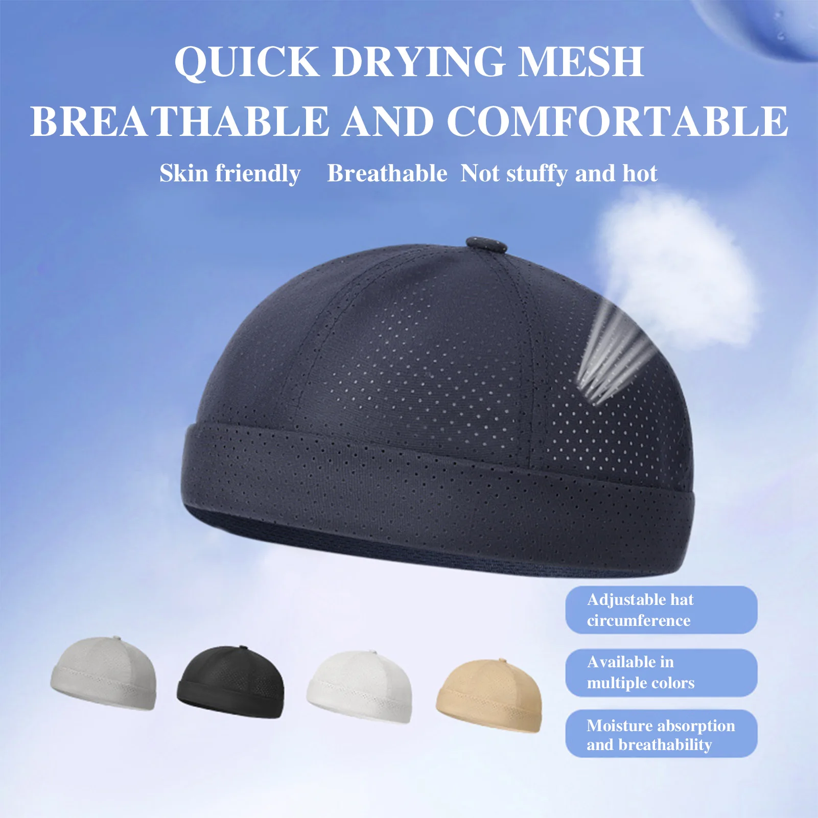 Breathable Mesh Skull Cap With Adjustable Back Buckle Quick Dry Sweat Wicking Cooling Beanie Hat For Running Cycling Men