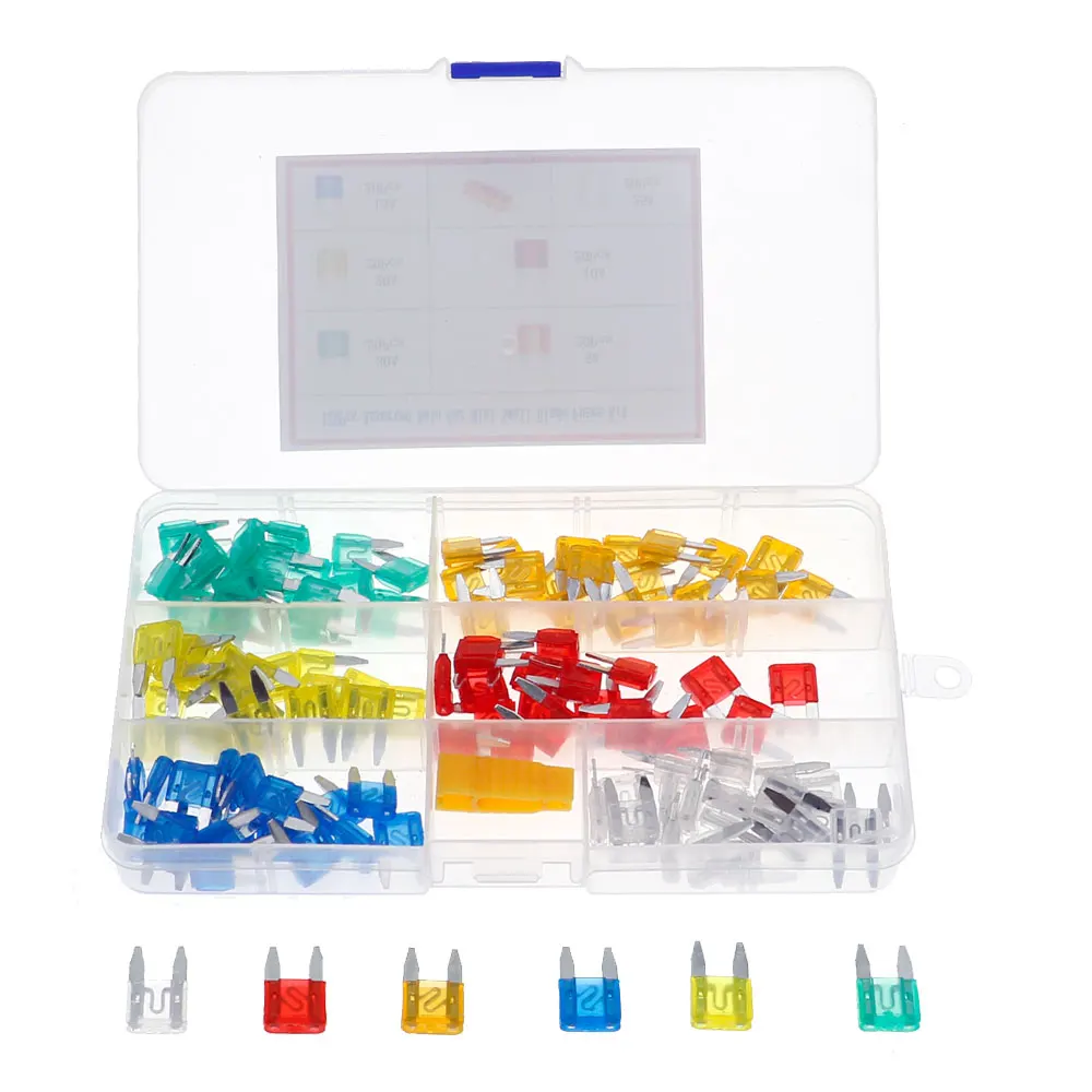 120Pcs Mini Blade Fuse Assortment ชุดยานยนต์รถบรรทุกฟิวส์ผู้ถือผสมชุด5A 10A 15A 20A 25A 30A