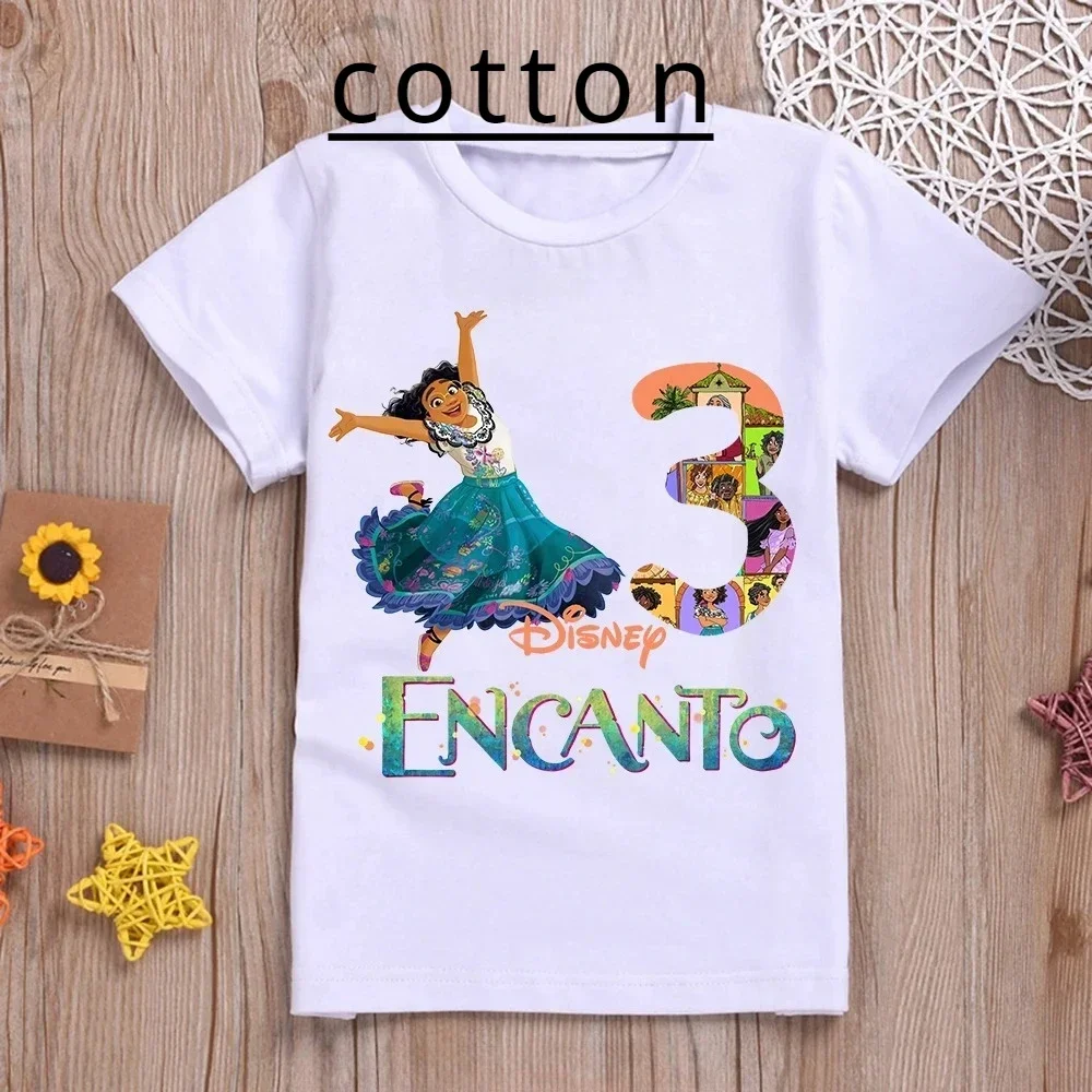 Encanto Mirabel Kids T-Shirts Disney Verjaardag Nummer 1-10 T Shirts Kinderen Cartoon Kawaii Vrijetijdskleding Anime Top Jongen Meisje Tee