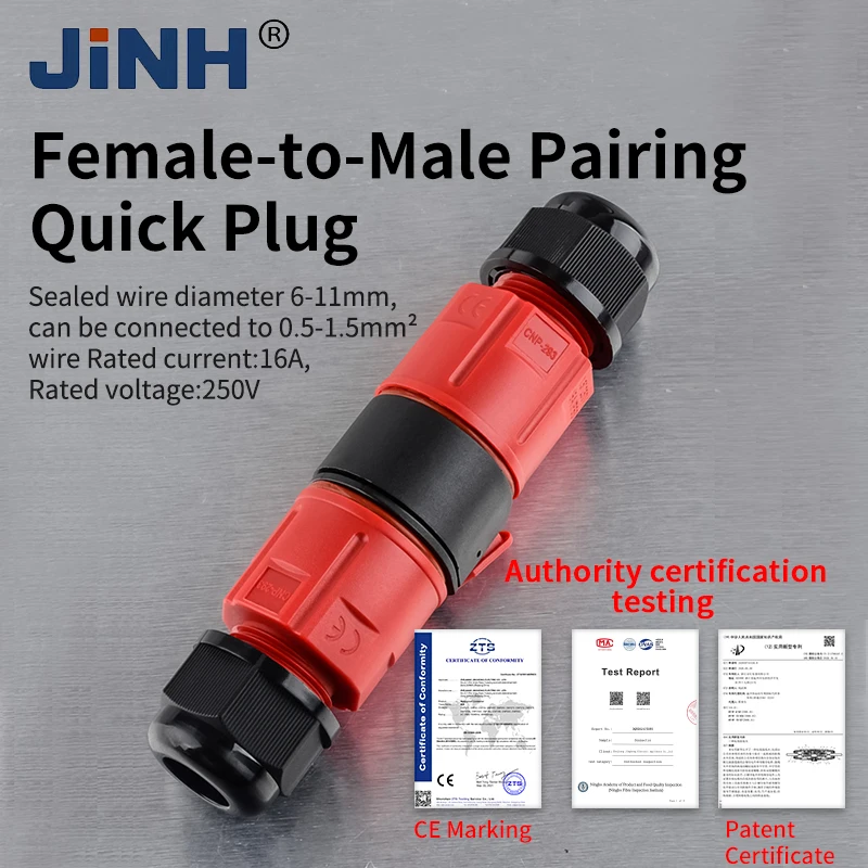 JINH IP68 Waterproof Outdoor CNP295 LED & Pump Wiring Water-Tight Cable Connector, Multi-Pole Plug & Socket